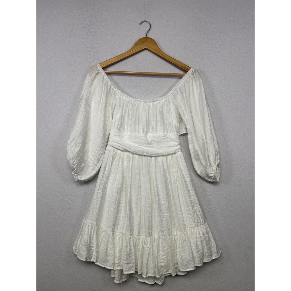 Cottagecore Boho Selfie Leslie Womens S White Tie Back Ruffle Mini Dress Bridal